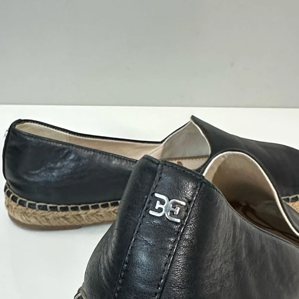 Sam Edelman Kesia Black Leather Espadrille Flats Size 10